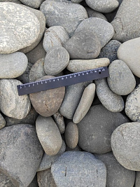 Kamenclub.ru: Галька речная плоская (серо-белая) фр. 70-120 мм. купить в Махачкале галька галечник речной серый, белый окатанная плоская  природная галька 9000 руб/т   фото КАМЕНЬ КЛУБ