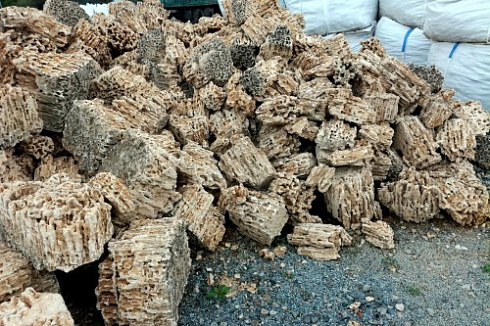 Kamenclub.ru: Крымский природный меотис фр. 100-500 мм.  купить в Махачкале меотис бежевый рыжий молочный желтый ракушечник 4 500 руб/т   фото КАМЕНЬ КЛУБ