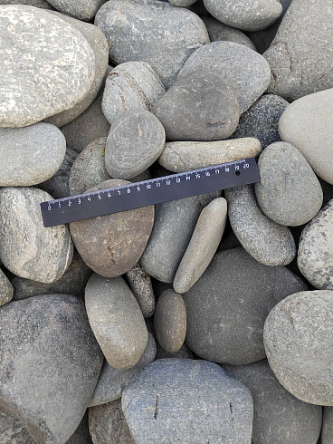Kamenclub.ru: Галька речная плоская (ассорти) фр. 70-150 мм. купить  в Махачкале галька галечник серый белый темно-серый синий светло-серый плоская природная галька  9000 руб/т   фото КАМЕНЬ КЛУБ