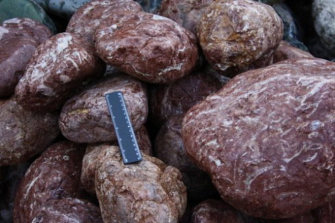 Kamenclub.ru: Розовый валунчик фр.100-300 мм.  купить в Махачкале крупный природный камень розовый, серый молочный красный речной галечник природный 7850 руб/т   фото КАМЕНЬ КЛУБ